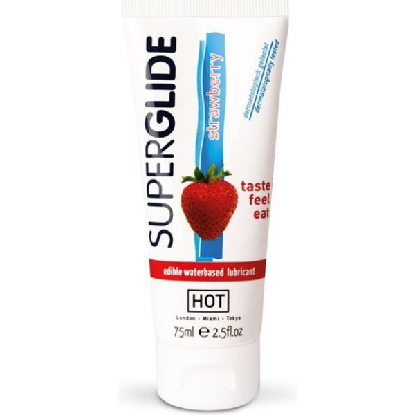 Spiselig glidemiddel HOT Superglide 75 ml, tilgjengelig i fem smaker