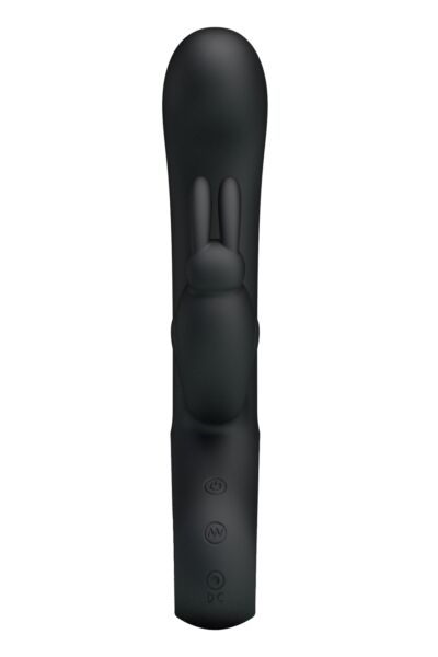 Rabbit-vibrator Party Up Colin i svart, med buet skaft og kaninformet arm