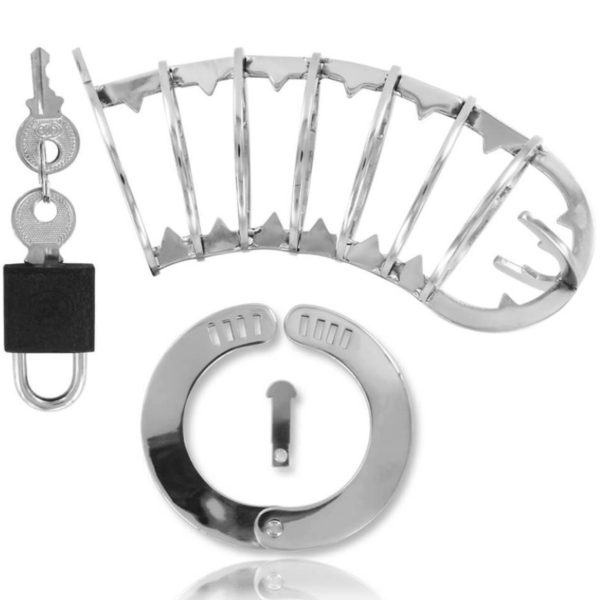 Kyskhetsbur Metal Hard 14 cm med sju ringer, med ring og hengelås