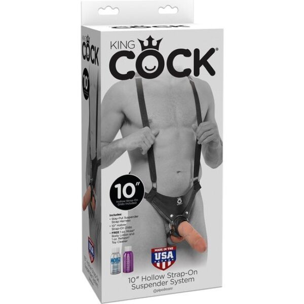 Hul strap-on King Cock Hollow på 25 cm med nylonstropper og hudfarget dildo