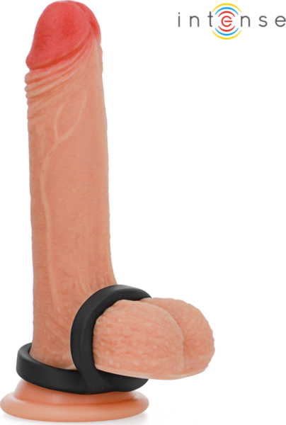 Dobbel penisring Intense Bobby for penis og pung, i svart