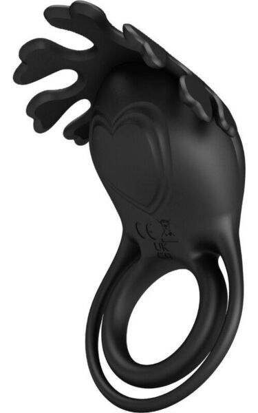 Vibrerende penisring Pretty Love BI-210311-1 i svart silikon, med dobbel ring og hjerteformede armer