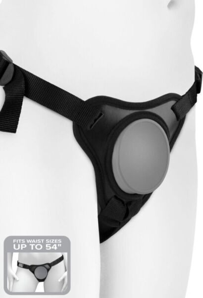 Strap-on-sele Pipedream Body Dock Elite Mini med silikonplate og nylonreimer