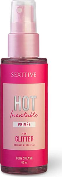 Body splash Sexitive Hot Inevitable med glitter, flaske på 60 ml med sprayhode