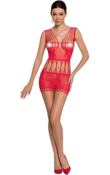 Bodystocking Passion BS090 i minikjole-fasong med netting, blonder og transparente partier