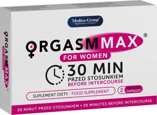 Eske med kapslene Orgasm Max For Women Capsules fra Medica Group