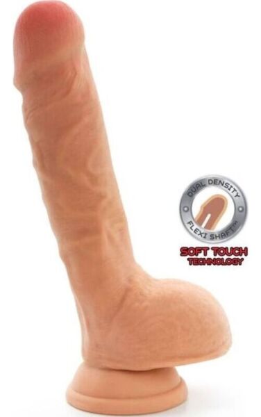 Realistisk dildo Toyjoy Get Real Dual Density i hudfarge, med testikler og sugekopp