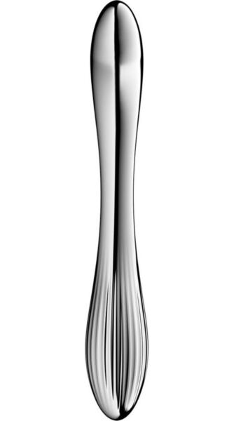 Dildo Satisfyer Pure Gravity 1 i sølvfarget rustfritt stål, buet og med to ender