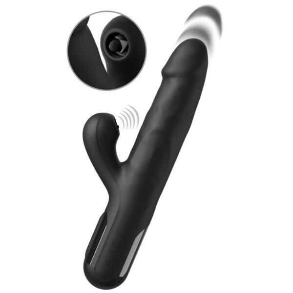 Svart rabbitvibrator Pipedream Sonix Silicone Thruster med teksturert kropp og klitorisarm med tunger