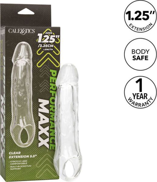 Gjennomsiktig penisforlenger CalExotics Performance Maxx Clear Extension 5,5 med stropp rundt pungen