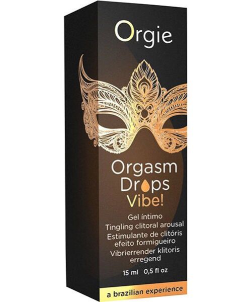 Dråpeflaske i glass på 15 ml med klitorisgelen Orgie Orgasm Drops Vibe