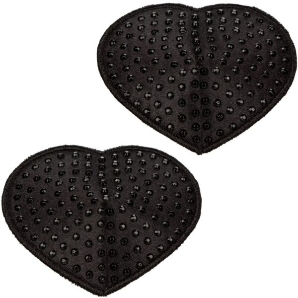 Nippelcovers Radiance Pasties Heart fra CalExotics, to svarte hjerter med steiner