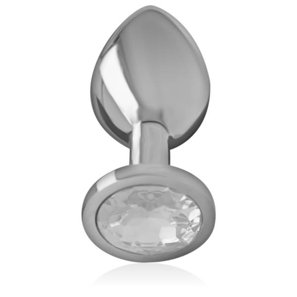 Analplugg Intense Silver Crystal i metall med en glitrende stein og blå detaljer