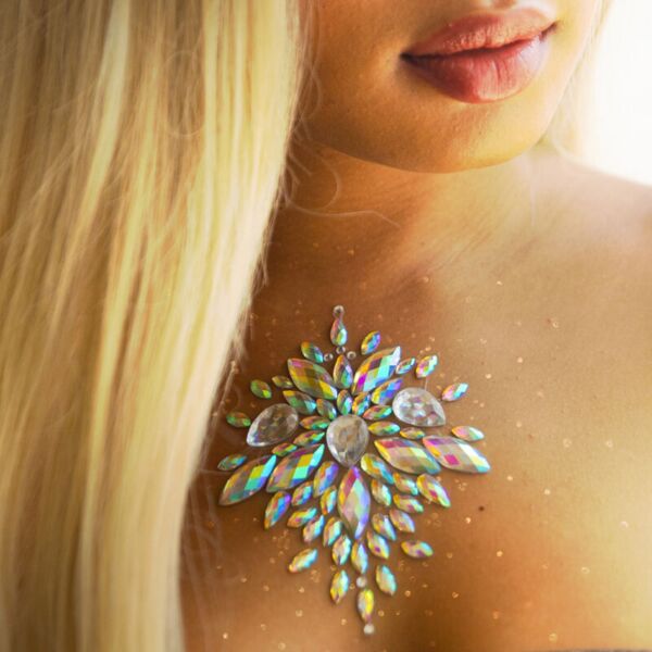 Selvklebende kroppssmykke Leg Avenue Celestial Jewels med sølvfargede steiner i celestial design