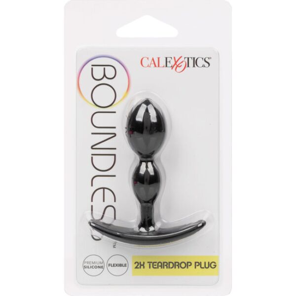 Svart analplugg CalExotics Boundless 2x Teardrop Plug, dråpeformet med håndtak i basen