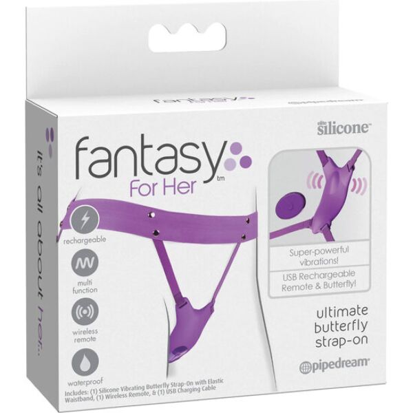 Vibrerende strap-on Pipedream Ultimate Butterfly Strap-On med buet del og justerbare stropper