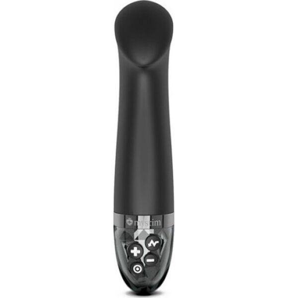 Vibrator med e-stim Mystim Right on Ron Black, i svart silikon med G-punktform