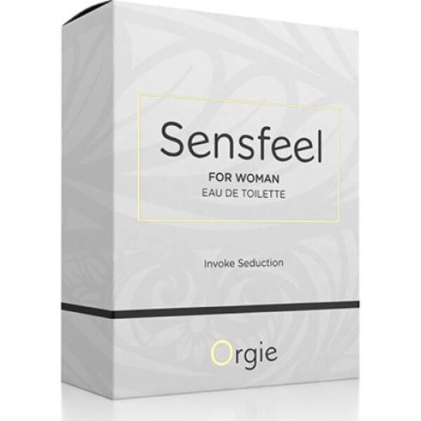 Glassflaske med spray med Orgie Sensfeel for Woman feromoneduft på 50 ml