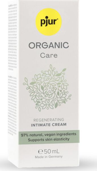 Flaske med pjur Organic Care intimkrem 50 ml med airless-pumpe
