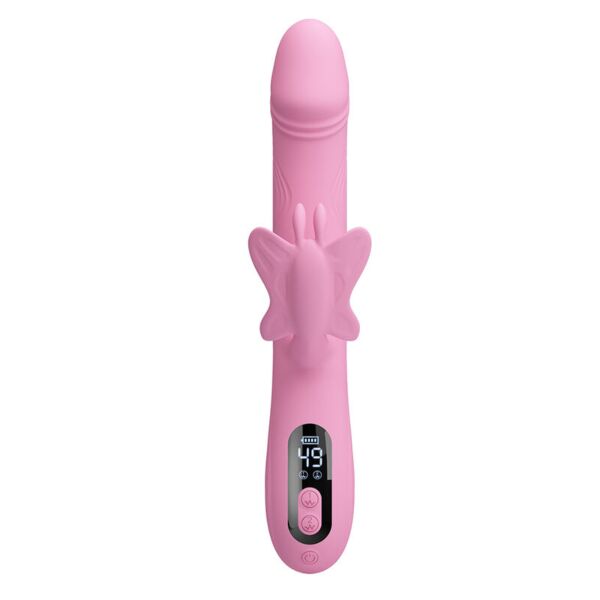 Rabbitvibrator Intense Bella i rosa, med ekstern sommerfuglstimulator