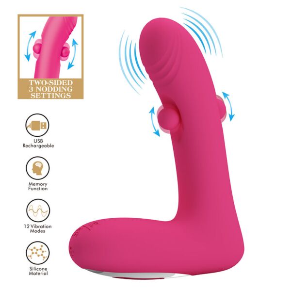 Rosa vibrator Duden med buet form og bevegelige punkter på sidene