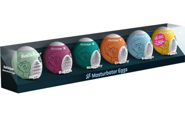 De seks masturbatoreggene i Satisfyer Masturbator Egg Set 6 stk., alle i hver sin farge