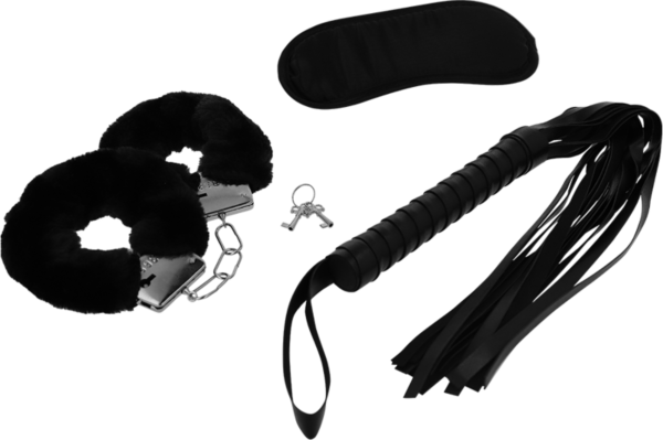 Bondagesett Intense Fetish med håndjern, øyebind og pisk