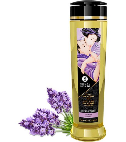 Massasjeolje Shunga Erotic Massage Oil på 240 ml i transparent flaske