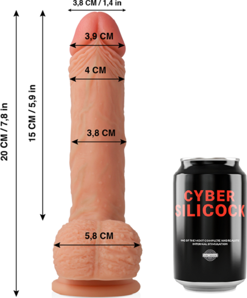 Realistisk dildo Cyber Silicock Freeman på 20 cm, med testikler og sugekopp