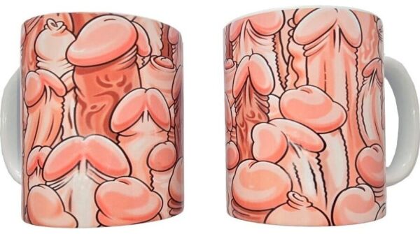 Keramikkruset Diablo Picante Color Penis Mug med fargerike penismotiver og hvit hank