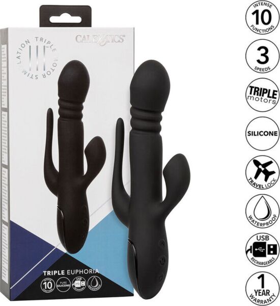 Rabbitvibrator CalExotics Triple Euphoria med skaft, klitorissuger og hale