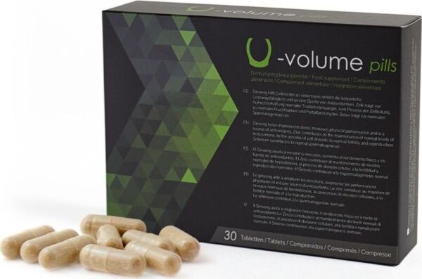 Eske med kosttilskuddet 500Cosmetics U-Volume Pills, med tabletter