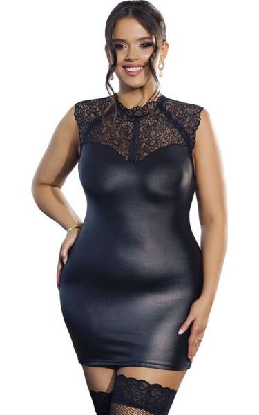 Sexy kjole Subblime Black Lace Leather i svarte blonder med lærdetaljer