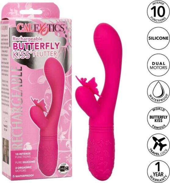Rosa vibrator CalExotics Butterfly Kiss Flutter, med arm for G-punktet og sommerfugl