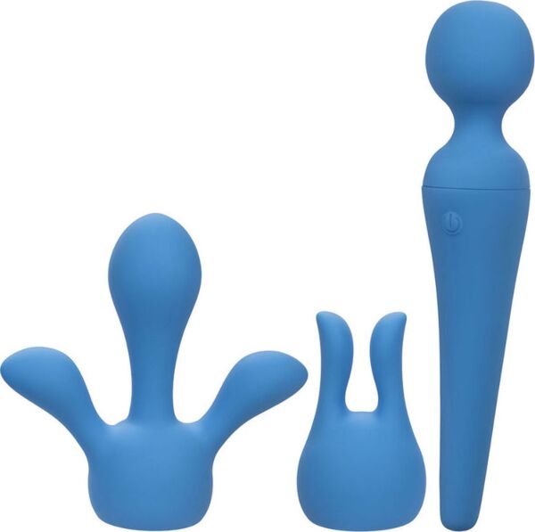 Massasjestav Couture Collection Body Wand Kit fra CalExotics, blå, med de to hodene