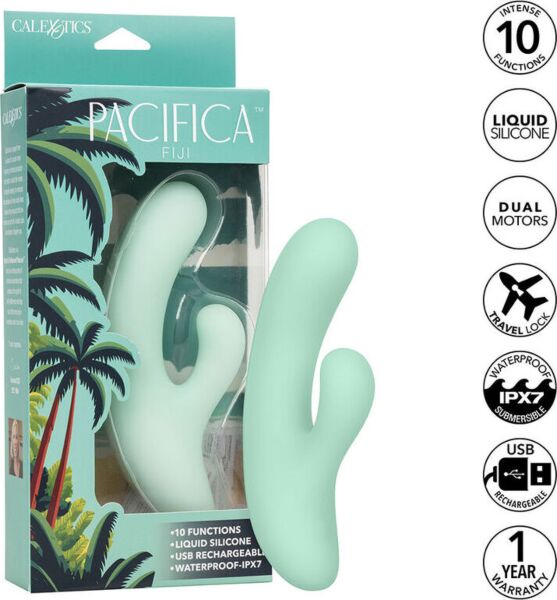 G-punktvibrator CalExotics Pacifica Fiji i gjennomsiktig grønn silikon, med buet skaft og ekstra stimulator