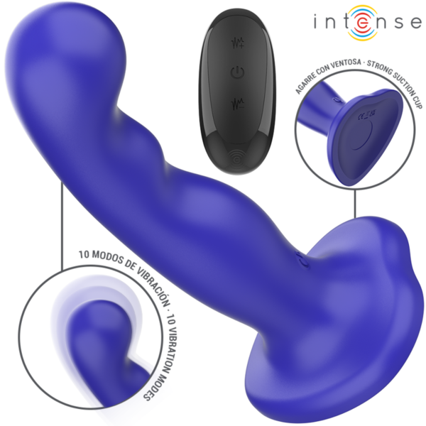 Blå vibrator Intense Shorty med relieff av fordypninger og sugekopp i basen