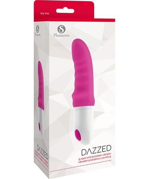 Vibrator S Pleasures Dazzed Pink i rosa og hvitt, med bølget skaft