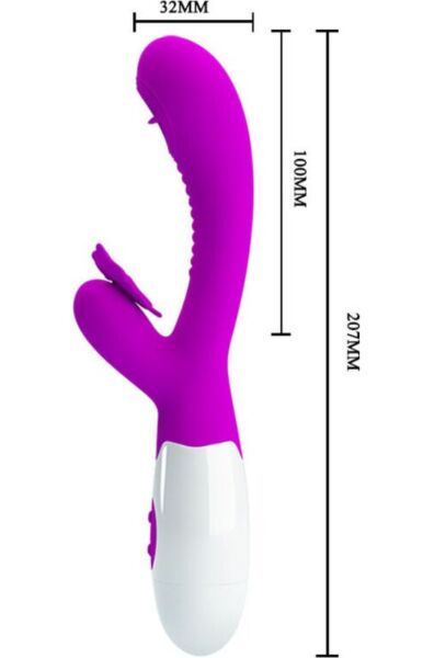 Kaninvibrator Pretty Love BI-014943, med hode og klitorisstimulator formet som en sommerfugl