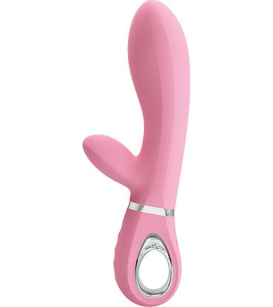 Rabbitvibratoren Pretty Love Thomas i dus rosa, med buet skaft og arm for klitoris