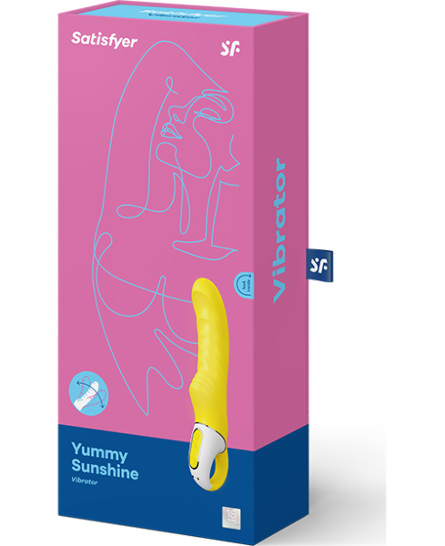 G-punktvibrator Satisfyer Yummy Sunshine i gul farge, buet og med riflet overflate