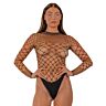 Teddy Lace Fence Net Langermet Thong Bodysuit