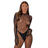 Bodystocking Lace Gloved Leopard Print Catsuit med åpen rygg
