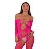 Bodystocking Lace Åpen Skritt Fuchsia