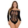 Teddy Lace Plus Size Long Sleeved Cut Out Back Bodysuit