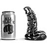 Dildo ALL BLACK 13 CM med ribbet skaft