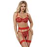 Lingeri sett SUBBLIME HEART PRINT BRA + THONG + GARTER BELT