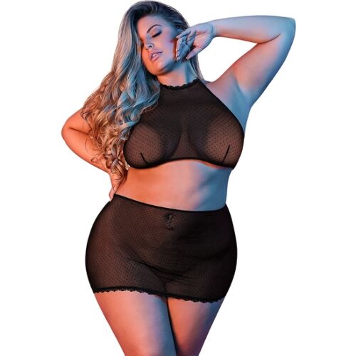 Lingeri Set Conjunto MESH HALTER & SKIRT med encaje