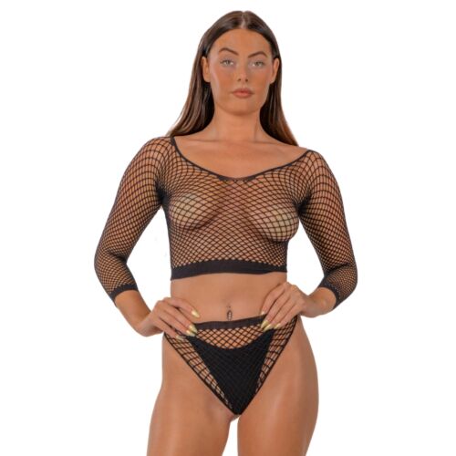 Lingeri Sett Lace by LJ Fence Net Crop Top og Bukser