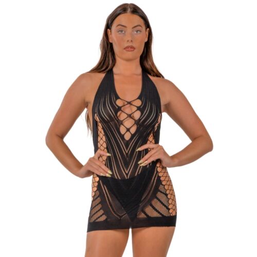 Lingerie Lace Halter Neck Dress med faux snøring